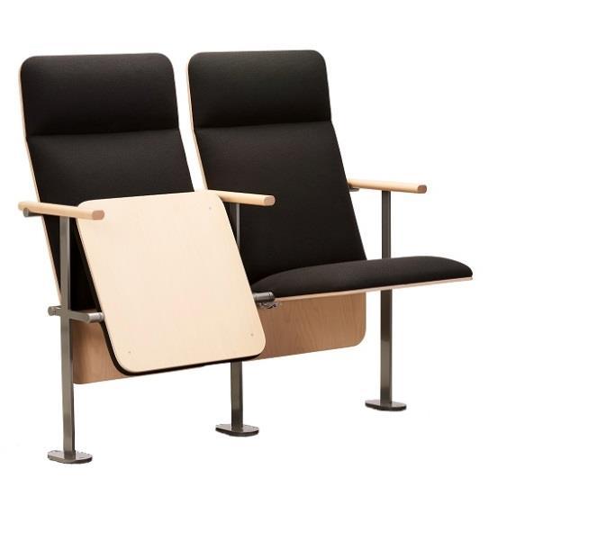 SLIM Slim auditorium chair has a form-pressed back, a solid wood armrest and an elegant steel leg. Slim is designed by Timo Ripatti. Construction: 10 mm Laser cut steel leg.