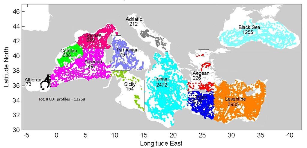 Argo data in the Med and Black Seas Argo CTD profiles