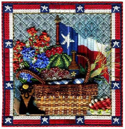 The wildflowers are created with silk ribbon, and beads top the cherry pie. Class fee: $125.00 (Includes lunch) Deposit: $100.00 Kit Fees: $100.