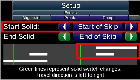 The preview shows end behavior on the left and start behavior on the right. Green lines indicate switch position changes. In this example, start behavior is set to start of skip.