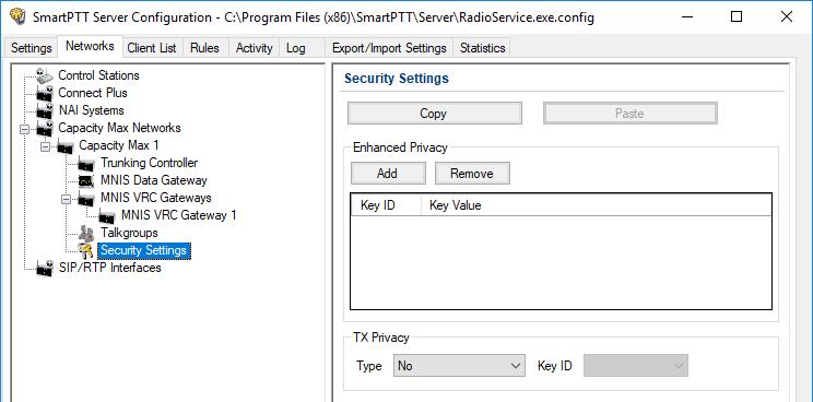 28 You can specify the encryption keys for incoming and outgoing traffic on the digital channel in the Security Settings window.