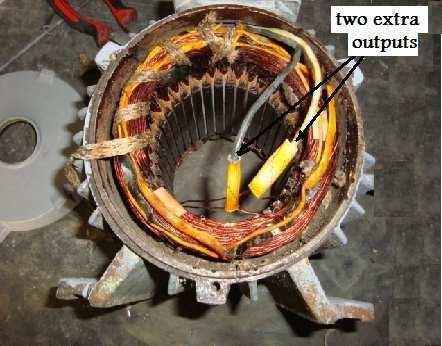 It was performed by drilling through one of the aluminium conductors that made up the squirrel cage. The second motor used is a 3 kw IM, in witch, two extra outputs are created as shown in photo 2.