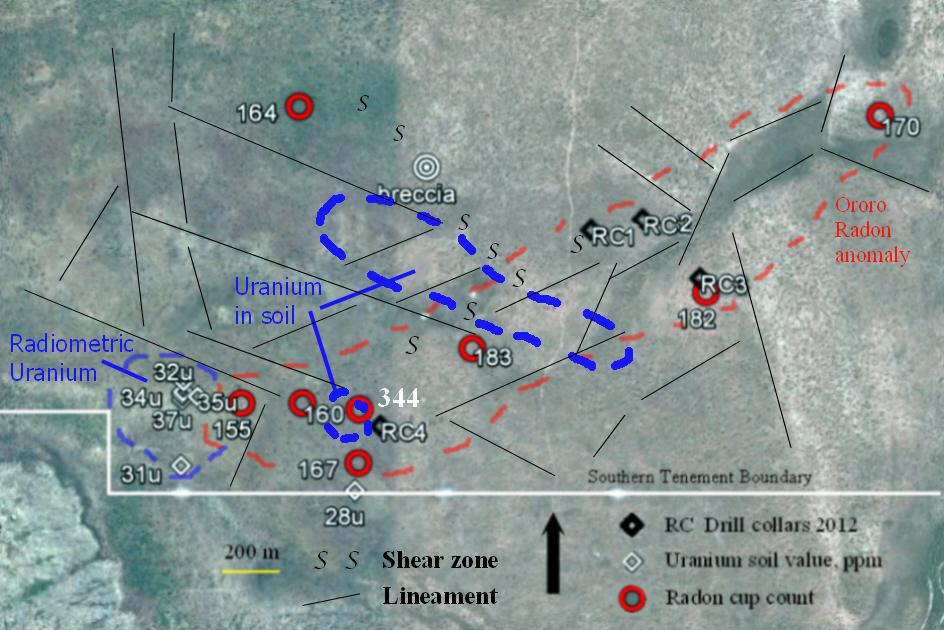 Ororo Prospect Summary 6km north of Nabarlek mine 2km Radon anomaly Extensive ground radiomet anomaly