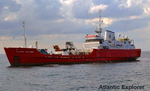 ATLANTIC EXPLORER WITH ROGE WROV Offshore multi-role ship MV Atlantic Explorer: 71M offshore specialist recovery, subsea