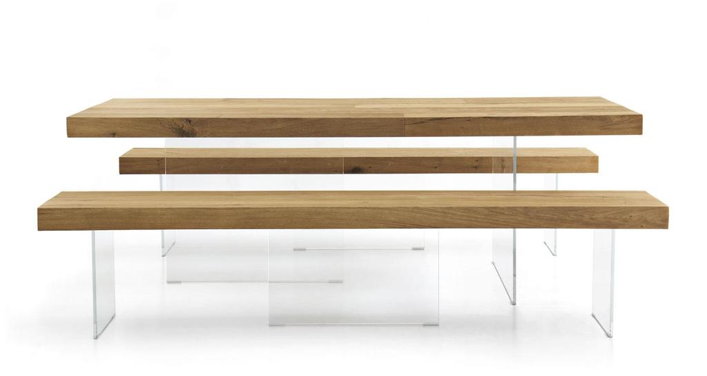 Mod. AIR Bench Partner: LAGO Bench shown in Natural Wildwood top (Oak) With structure in tempered ultra transparent glass.