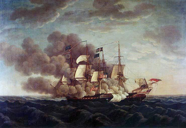 The War of 1812 stirred strong feelings of nationalism, or feelings of pride and devotion, among Americans everywhere. This painting shows the U.S.