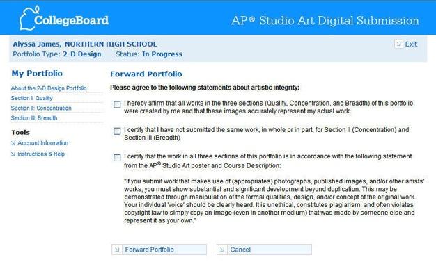 The application will then take you through a series of pages: Survey questions (optional) Questions about permission to reproduce your artworks Statements about the artistic integrity of your work