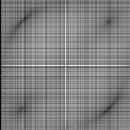 Fourier spectrum amplitude of the image (c): the white pixels are the peaks implied by the noise.