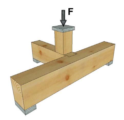 Figure 18: Specimen and Configuration of Experiment for Dovetail Connection The failure of the dovetail connection, failure in tension perpendicular to the grain in the main beam is shown in Figure
