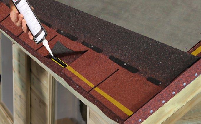 Heat is used to consolidate the bond of the eaves course tile tab onto the eaves base