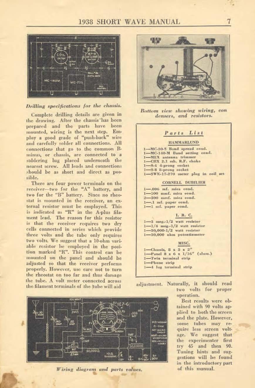 1938 SHORT WAVE MANUAL 7 Drilling specifications /or how rhassis. Complete drilling details are given in the drawing.