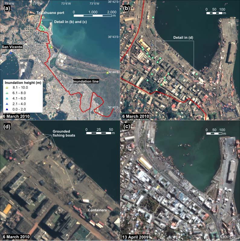 Fig. 5 (a) Result of tsunami height measurement in Talcahuano.