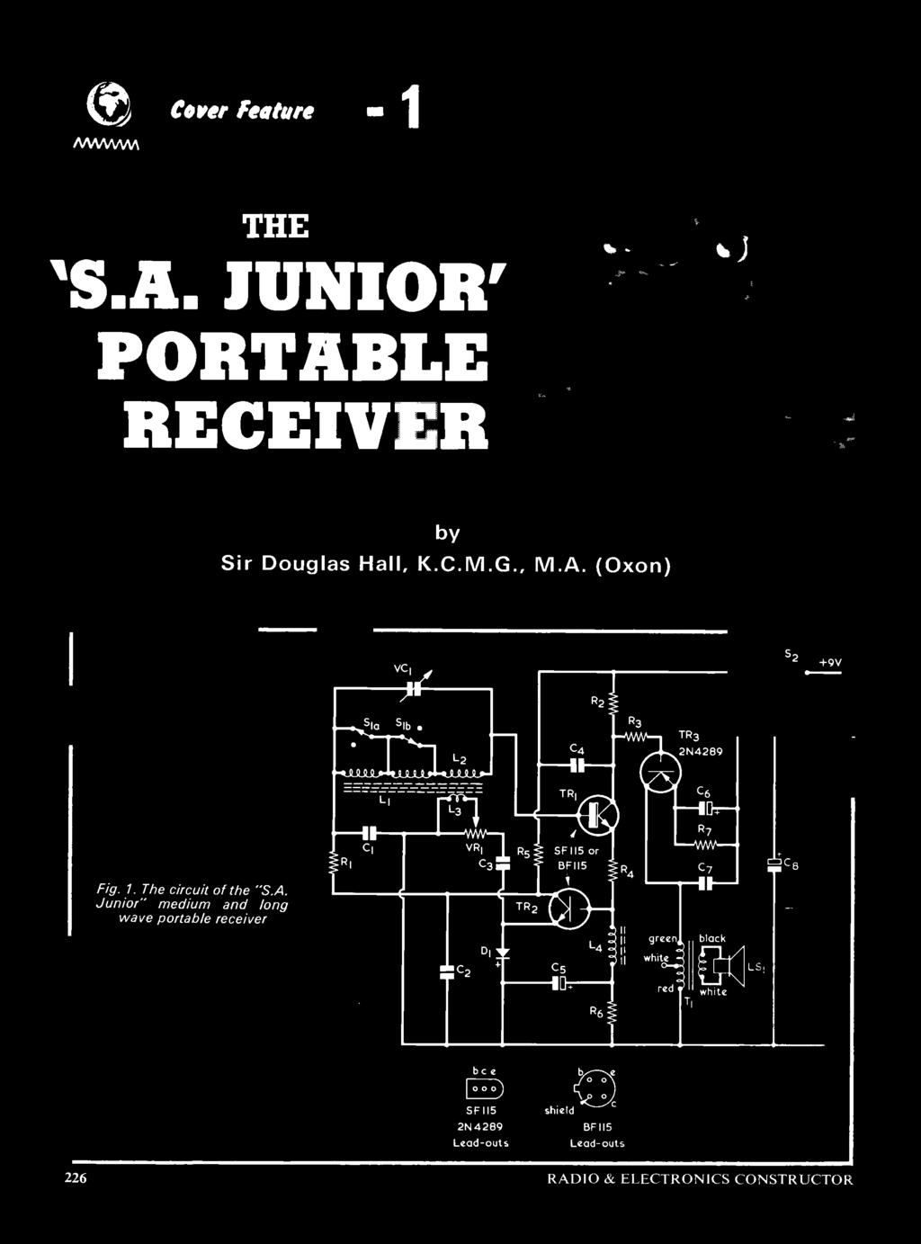 Junior" medium and long wave portable receiver R1 CI Li VR1 C3 R5 TR2 TRI SF 115 or BFIIS `A, C6 ---o---