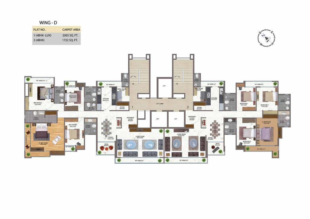 Wing -D FLAT NO. 4 BHK 4 BHK CARPET AREA 1984 Sq.Ft. 1704 Sq.Ft. N Disclaimer: Floor plan is for marketing purpose and is to be used as a guide only.