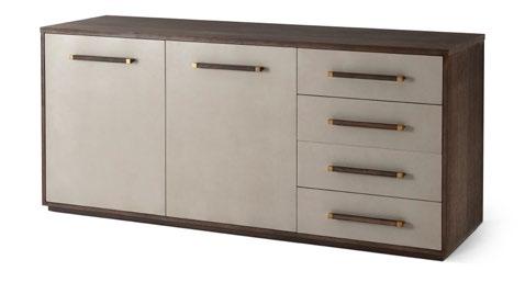 C076 Four Singular Leather Wrapped Drawers Two Cabinet Doors Enclosing