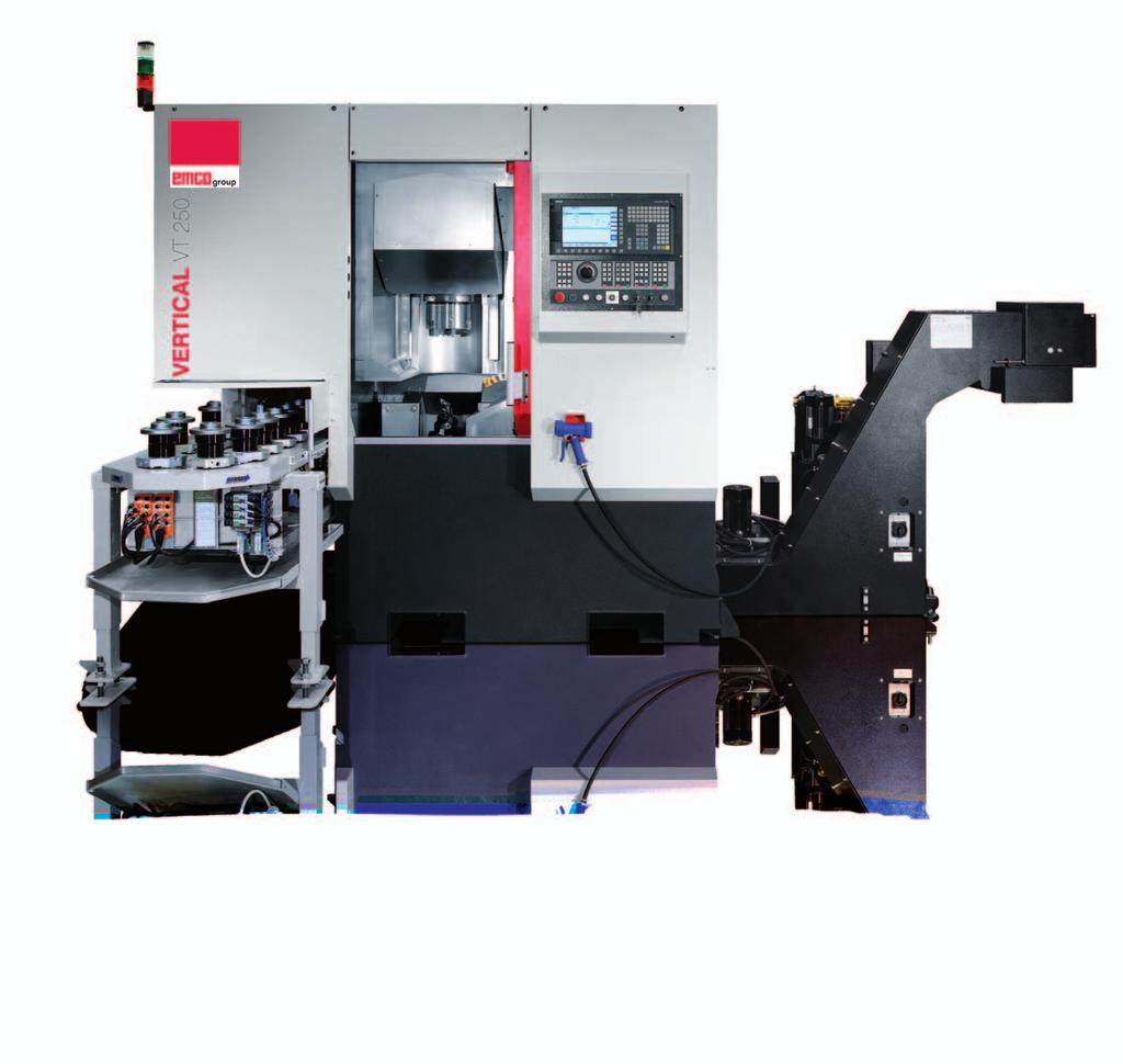 EMCO VERTICAL VT 250 Designed for heavy-duty machining, the VT 250 is equipped with an integrated self-loading system, yet it gets by with a small foot