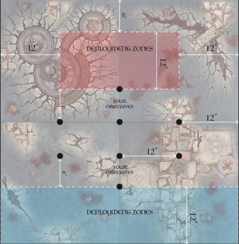 One Empower player will deploy in the blue rectangle in the map below. The other Empower player must set up their units in flanking positions.