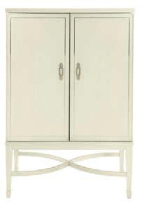 On back of doors are two shelves - each with a metal containment bar in Radiant Nickel finish.