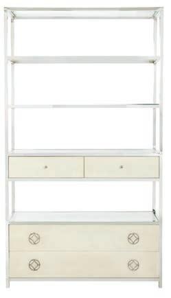 pages 3, 8 363-812W METAL BOOKCASE W 46 D 18 H 82 in. W 116.84 D 45.72 H 208.28 cm. Open frame of solid and tubular steel in Radiant Nickel finish.