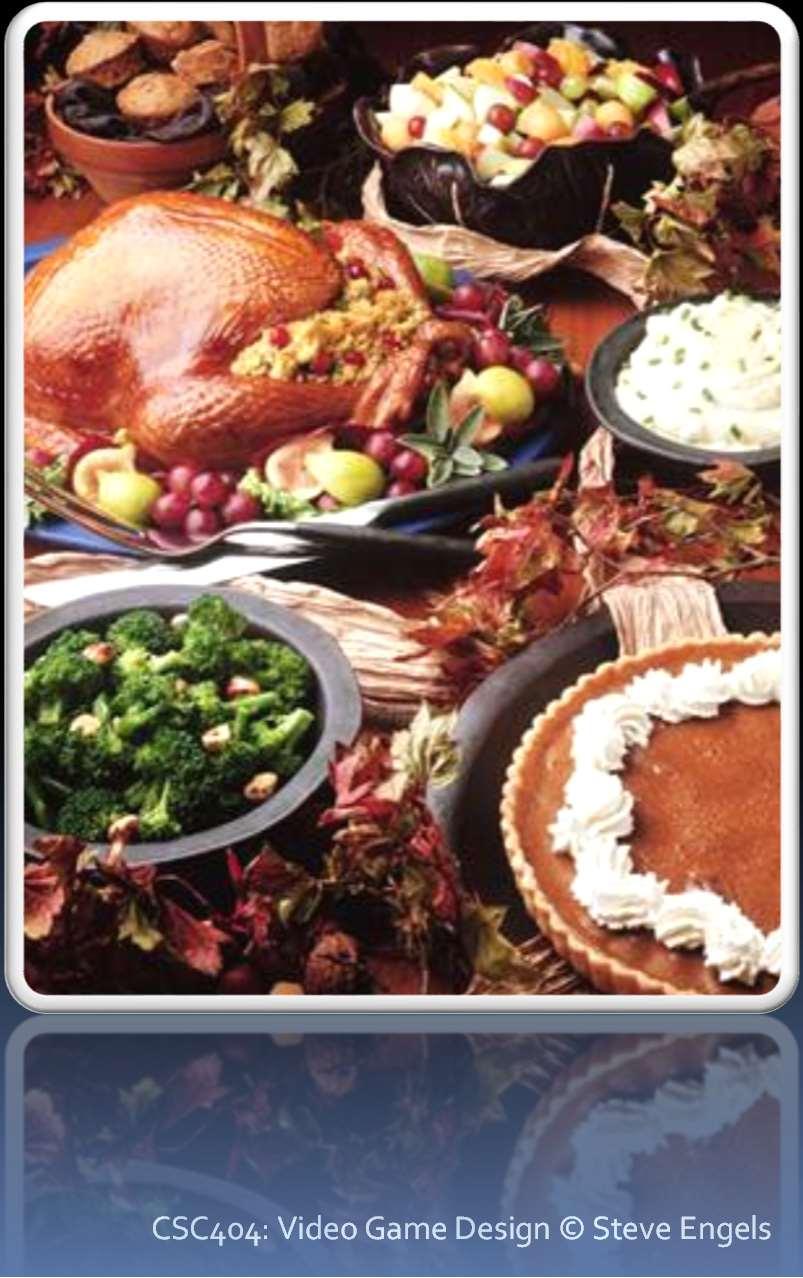 Scrum Example: Thanksgiving Dinner Roles User stories No technical details. When complete, no further consultation with user necessary. Product backlog User-side requirements.