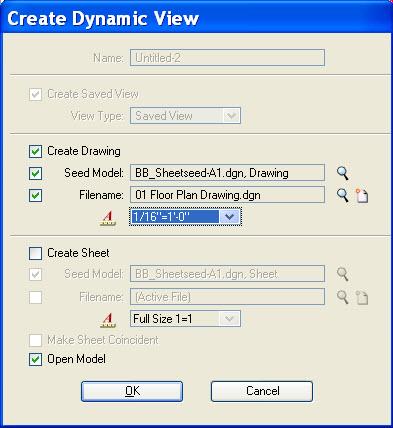 The Create Dynamic View dialog opens o Turn on Create Drawing o Turn on Filename and select