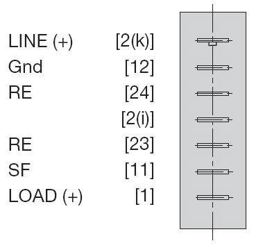 0 mm) LOAD output (2) 0.25... 4 mm² SD 1 (0.6 x 3.5 mm) Reference potential GND or 0.25... 2.5 mm² SD 1 (0.6 x 3.5 mm) group indication connections (11 or 13, 14) Individual indication connection (12) 0.
