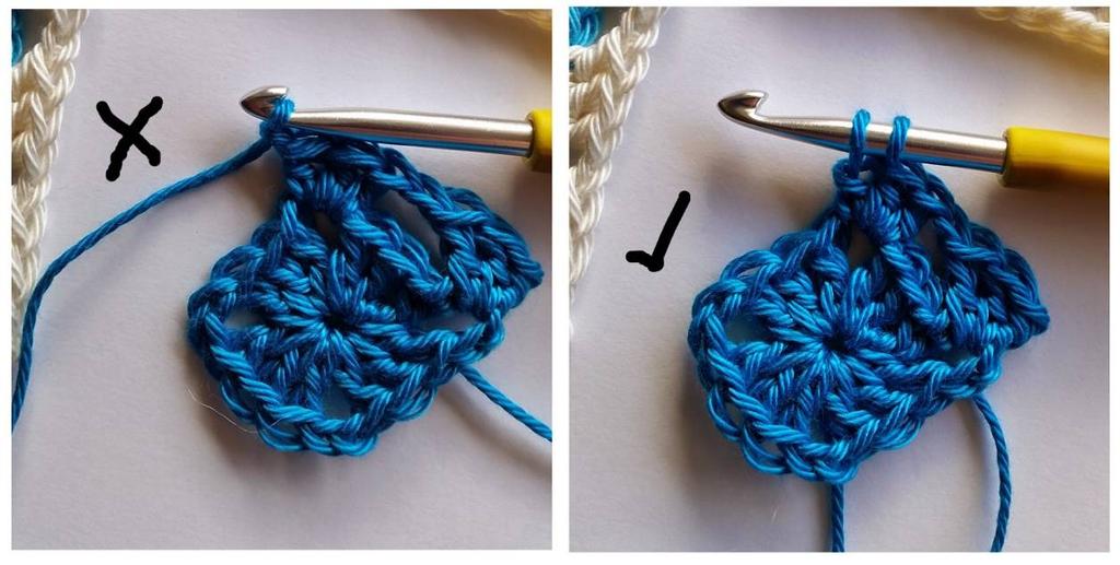 When you are crocheting, make sure you are working on the thickest part