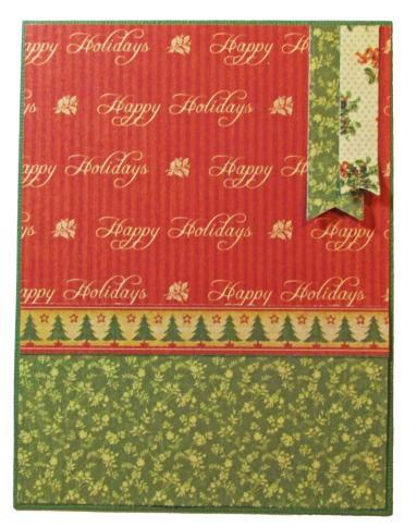 Place In Time - December Card A Happy Christmas to You 3. From a sheet of December Cut- Apart paper, trim the Happy Holidays and green floral section to 4 1/8 x 5 3/8 inches.