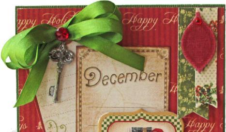 Ink the tag with brown ink and attach it to the middle of the card. 7. Trim the Santa postage stamp image with decorative scissors and attach it to the card with foam dimensional adhesive. 8.
