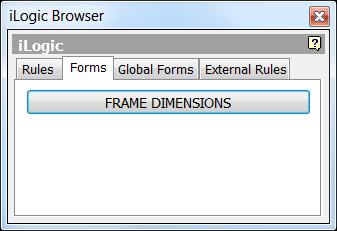 13. Select OK. FRAME DIMENSIONS now appears in the forms dialog. Select it. 14.