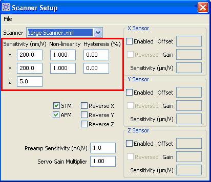 Figure 93 Scanner Setup window X Non-linearity To check X Non-linearity, in the Realtime Images window choose