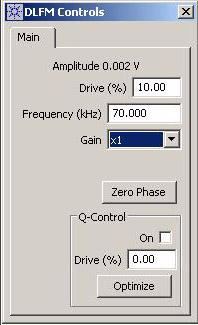 MAC III Mode 5 Choose Mode > DLFM, then choose Controls > AC Mode to open the DLFM Controls window: Figure 116 DLFM Controls window Amplitude Drive (%) Frequency (khz) Gain Zero Phase Displays the