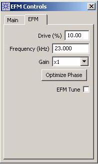 MAC III Mode 5 EFM In EFM Mode, Lock-in 1 is used to drive the cantilever, with the Deflection channel as its Input. Lock-In 2 provides an AC tip bias, also with the Deflection channel as its Input.