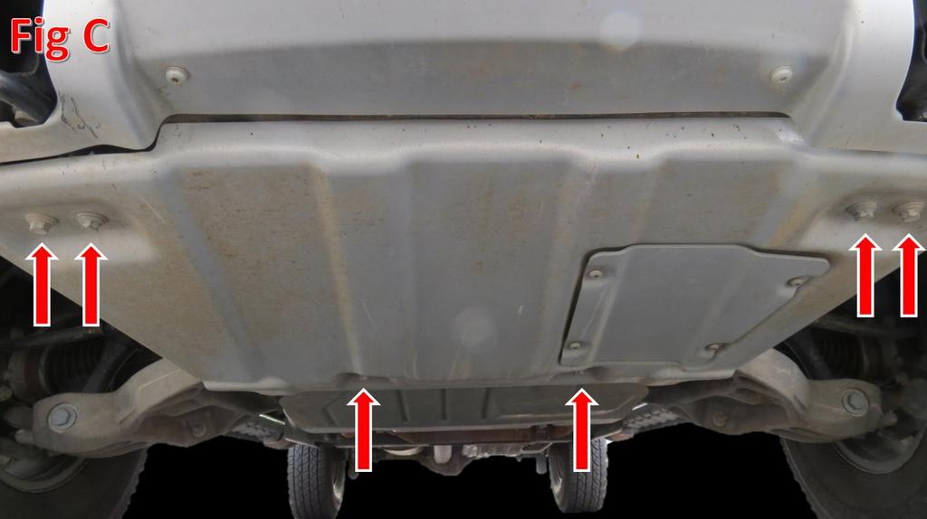The remaining two bolts are located at the rear of the front skid plate. (Fig C) Save two of these bolts for reuse. 4.