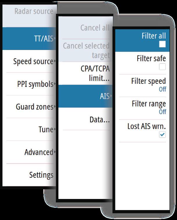 AIS target filtering By default, all AIS targets are shown on the panel if an AIS device is connected to the system and the AIS