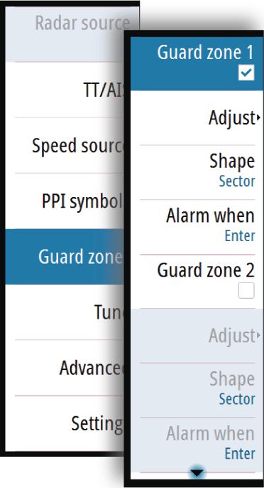 7 Navigation tools Guard zones The Guard zone function is used to warn the user about objects inside a specified zone ahead or around your vessel.