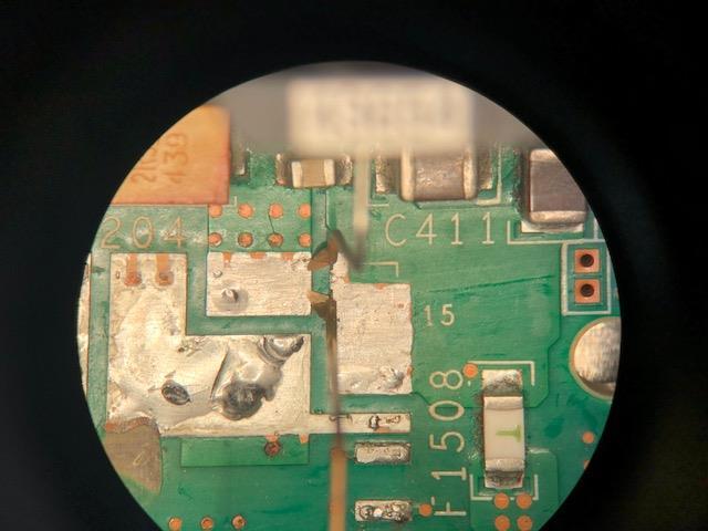 The rails of interest on the board had their converter ICs removed such that the only components remaining on the rail were PDN capacitors and components that form the current path of the inductive