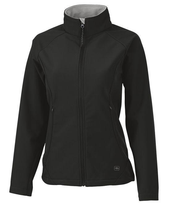 WOMEN S ULTIMA SOFT SHELL JACKET - STYLE 5916 Navy 90% Polyester/10% Spandex shell fabric bonded to 100% Polyester tricot (10.03 oz.