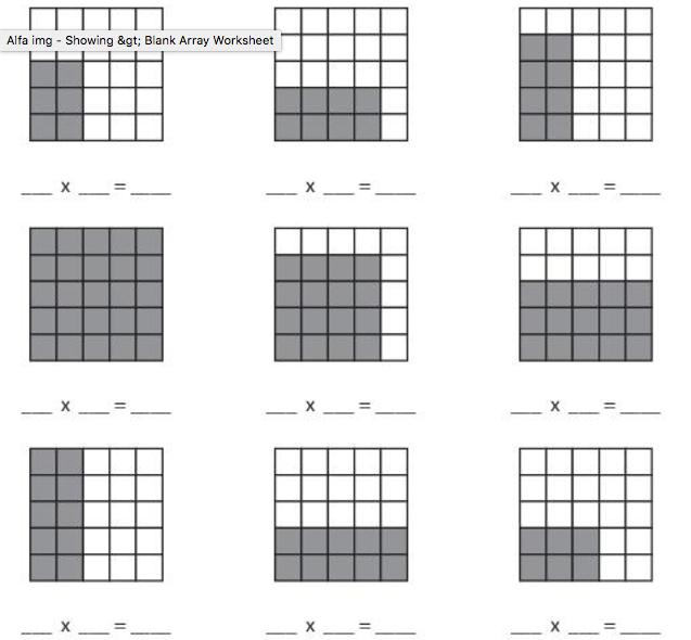 Look at the following arrays and write a multiplication question to match.