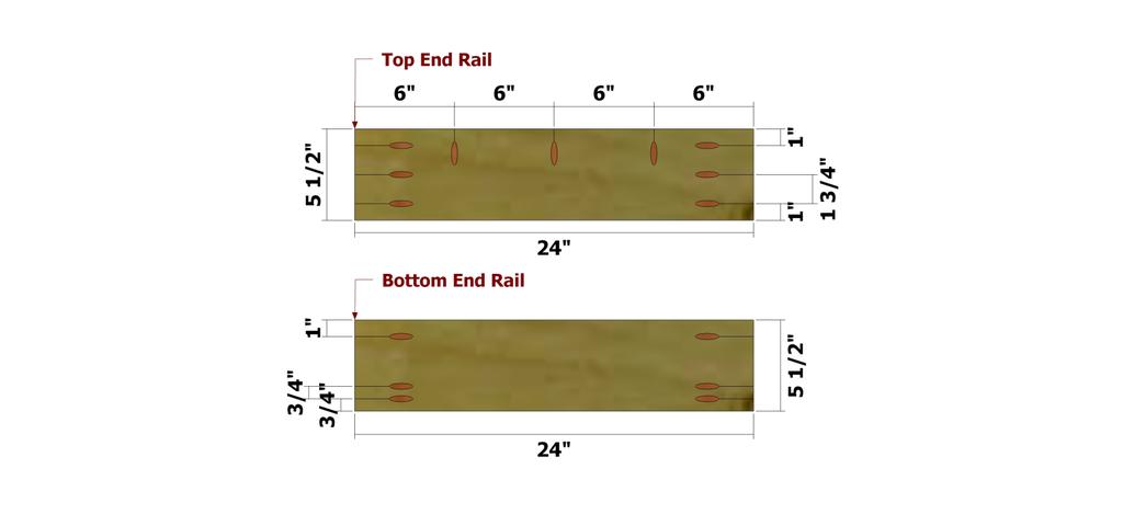 Use the layouts above for creating the Top End Rails and Bottom End Rails.