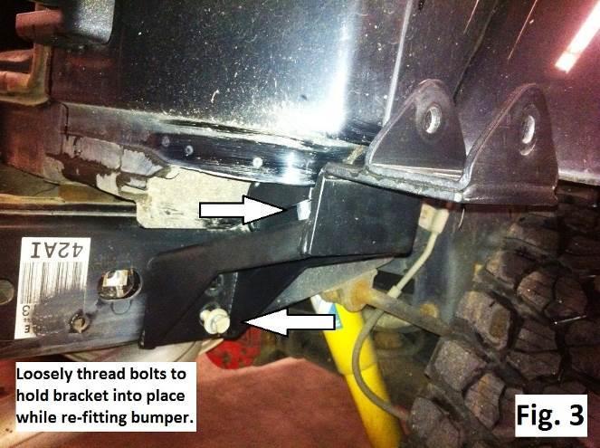 This is to hold the brackets into place while you slide the rear bumper back on. Repeat steps for the driver side. 3.