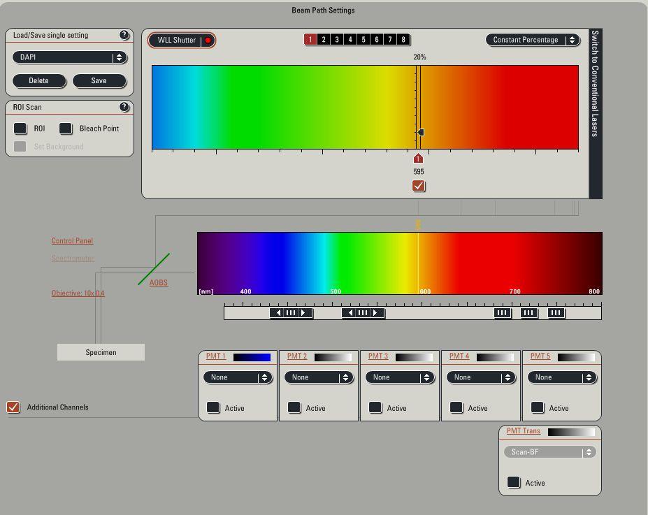 Beam Path Settings 3) To choose a WLL excitation line, click on the White Light Laser tab.