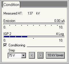 Tecnai on-line help User interface 113 Conditioning When the conditioning check box is checked, the control panel changes and displays the following additional controls: Step The step displays the