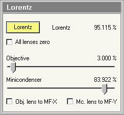 Tecnai on-line help User interface 121 4.49 Lorentz The Lorentz Control Panel. The Lorentz Control Panel contains the controls for the Lorentz mode.