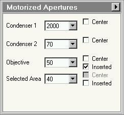 Tecnai on-line help User interface 128 4.51 Motorized apertures The Motorized Apertures Control Panel.