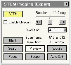 Tecnai on-line help User interface 173 4.79 STEM Imaging (Expert) The STEM Imaging Control Panel. The STEM Imaging Control Panel contains the most important STEM controls.