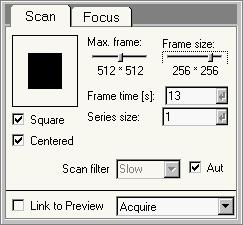 Scan frame The scan frame is a graphic representation of the frame size that allows setting of frame-size parameters with the mouse. When the Max.