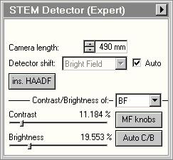 Tecnai on-line help User interface 182 4.84 STEM Detector (Expert The STEM Detector Control Panel. In the STEM Detector Control Panel various detector settings are controlled.