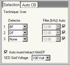 Tecnai on-line help User interface 183 4.85 STEM Detector Selection (Expert) The STEM Selection Control Panel.