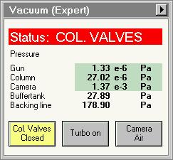 Tecnai on-line help User interface 195 4.92 Vacuum (Expert) The Vacuum Control Panel.
